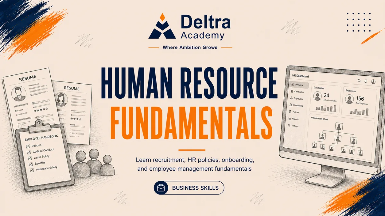 دورة Human Resource Fundamentals لمدة 40 ساعة لتعلم أساسيات إدارة الموارد البشرية والتوظيف والتدريب وإدارة الأداء.