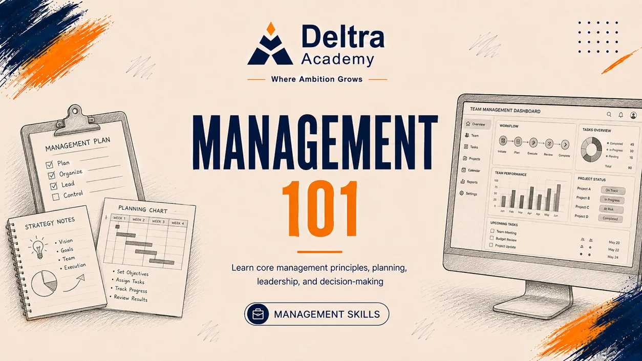 دورة Management 101 لتعلم أساسيات الإدارة والتخطيط والتنظيم والقيادة واتخاذ القرار وإدارة فرق العمل.